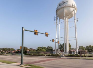 water tower of The Colony next to North Colony Boulevard