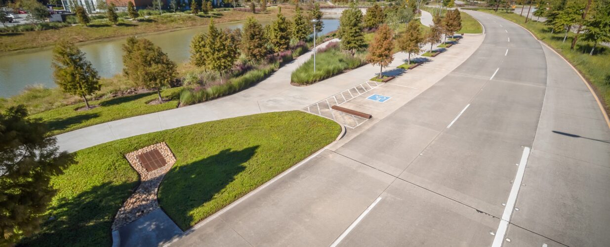 City Place aerial view of road along the lake